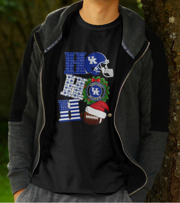 Kentucky Wildcats Ho Ho Ho Football Helmet Wreath Christmas T-Shirt