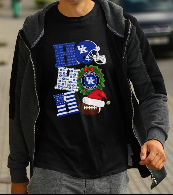 Kentucky Wildcats Ho Ho Ho Football Helmet Wreath Christmas T-Shirt