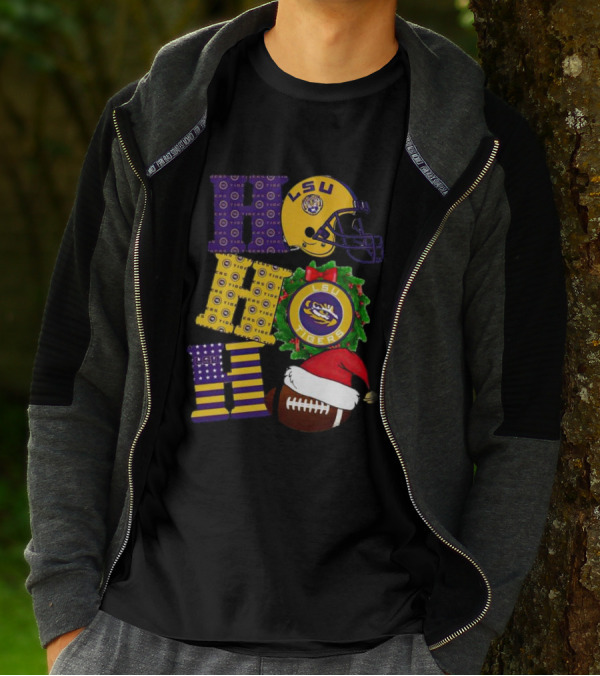 LSU Tigers Christmas Helmet Wreath Football Ho Ho Ho T-Shirt