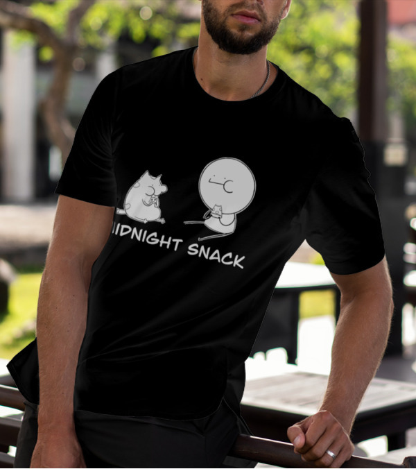 MIDNIGHT SNACK Cat And Stick Figure Eating Pizza T-Shirt