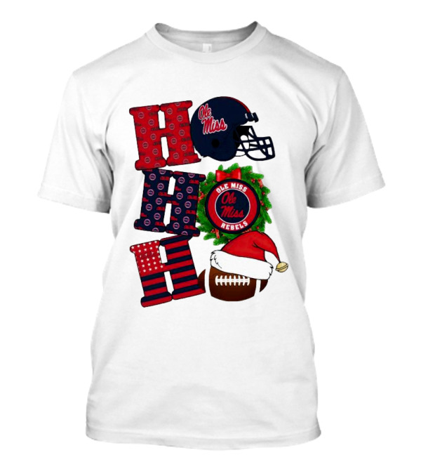 Ole Miss Rebels Christmas Football Helmet Wreath Ho Ho Ho T-Shirt
