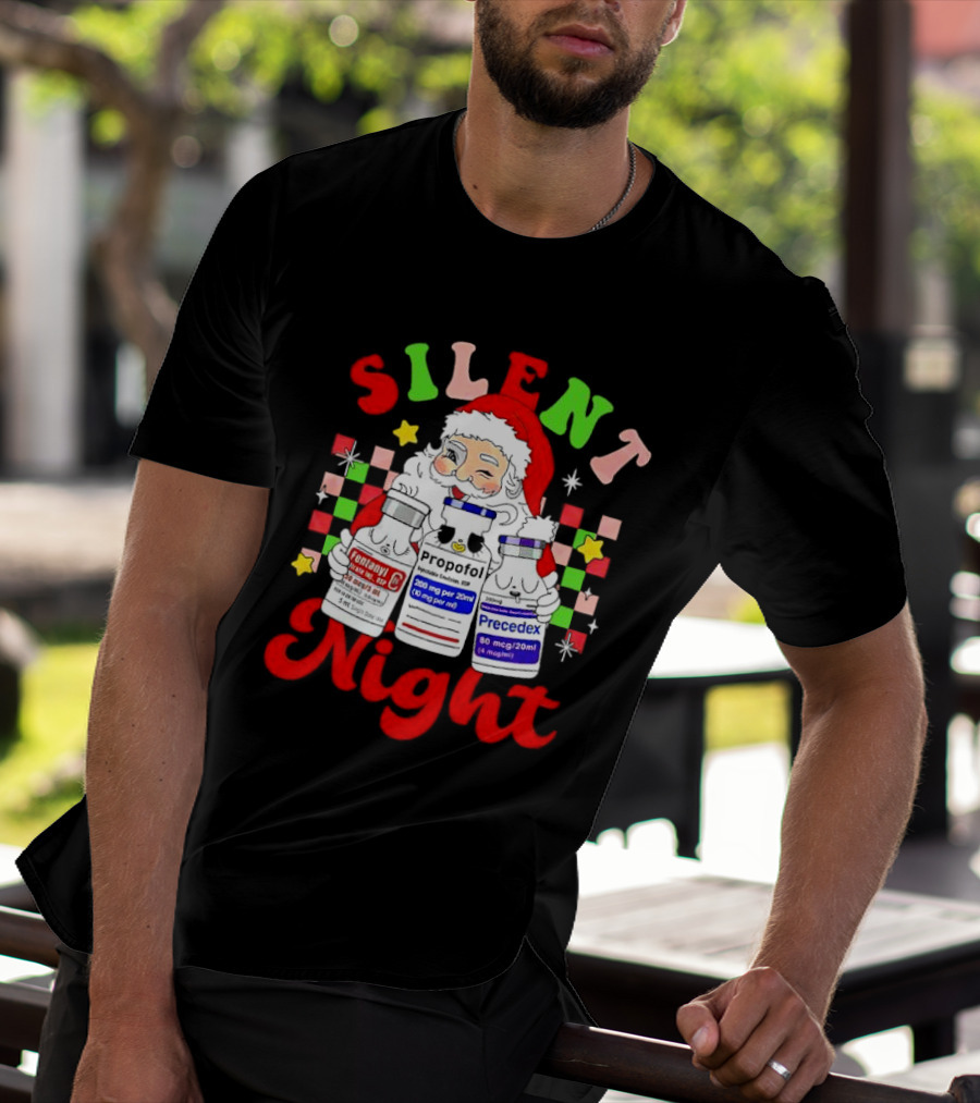 Silent Night ICU Nurse Christmas Santa Helpers T-Shirt