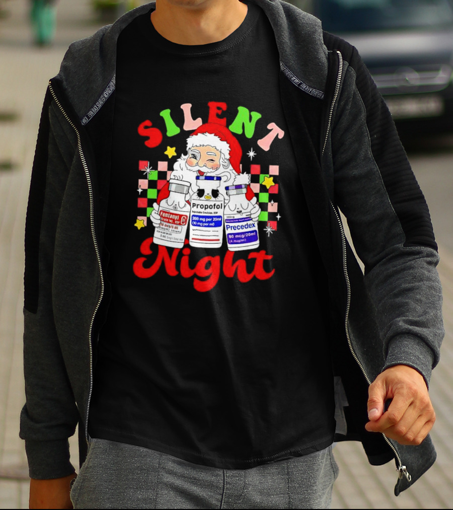Silent Night ICU Nurse Christmas Santa Helpers T-Shirt