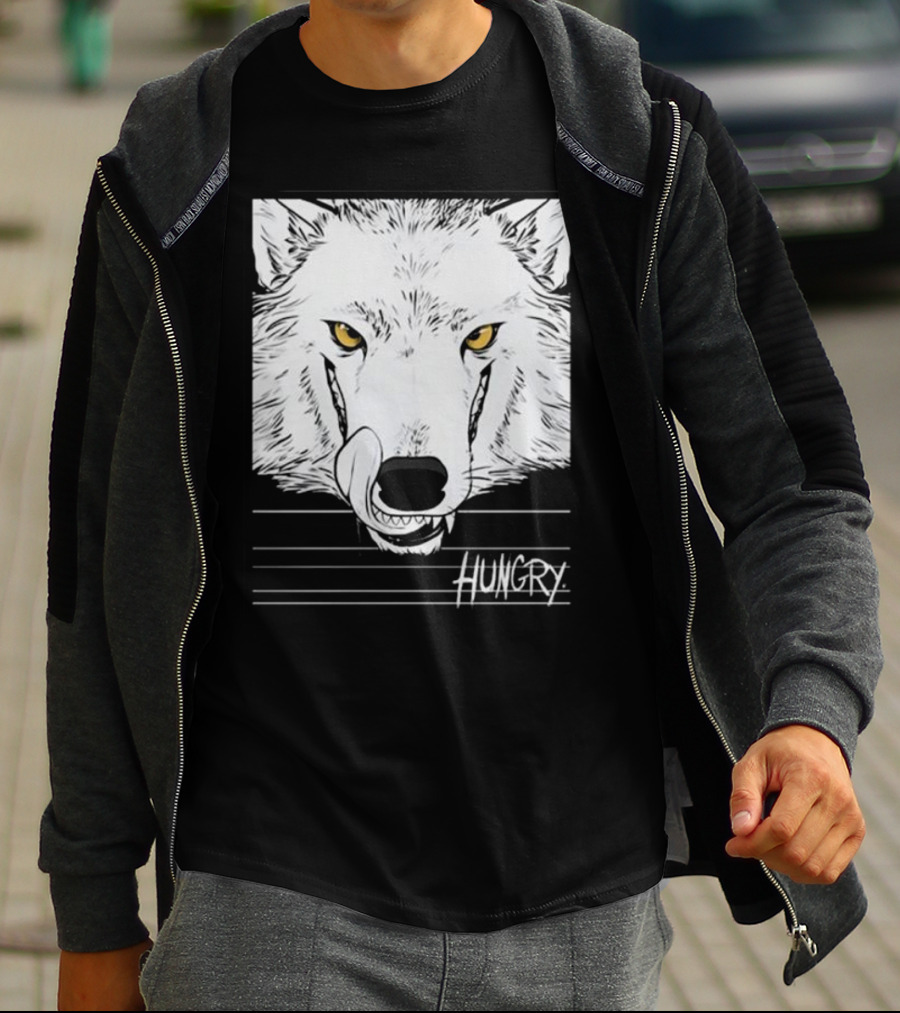 Hungry Wolf Illustration With Intense Expression T-Shirt