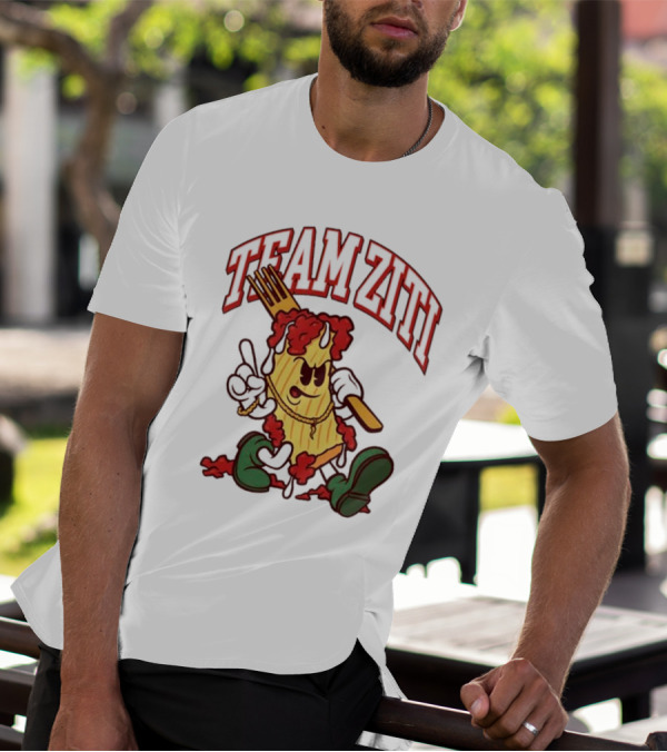 Team Ziti Pasta Character With Fork And Sauce T-Shirt