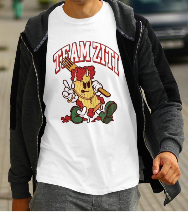 Team Ziti Pasta Character With Fork And Sauce T-Shirt