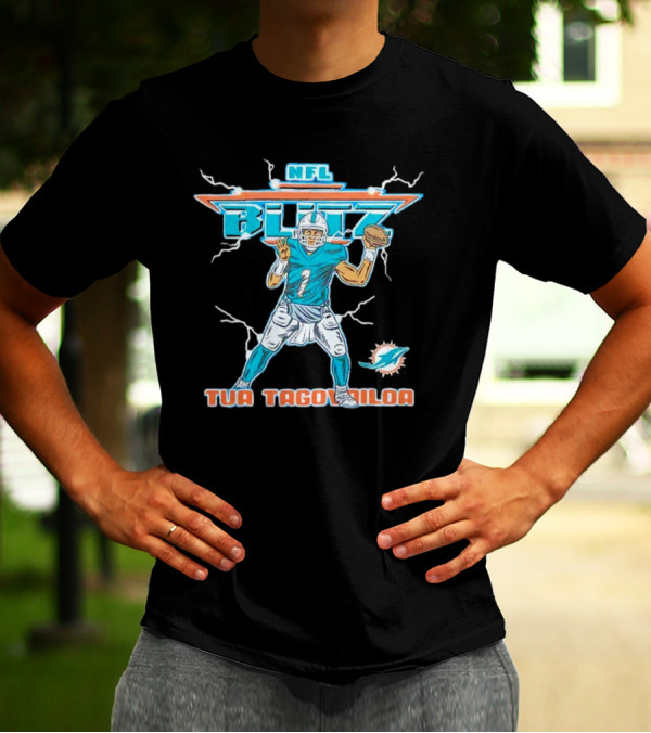 Tua Tagovailoa Miami Dolphins NFL Blitz Football T-Shirt