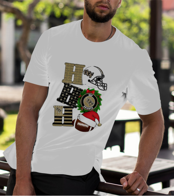 UCF Knights Christmas Helmet Wreath Football Holiday Cheer T-Shirt