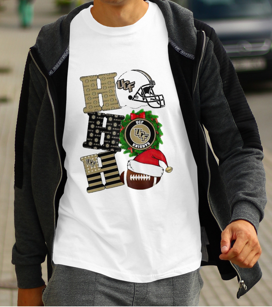 UCF Knights Christmas Helmet Wreath Football Holiday Cheer T-Shirt