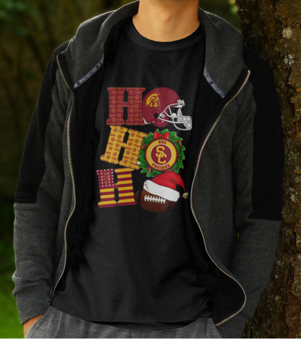 USC Trojans Ho Ho Ho Christmas Helmet Wreath Football Santa Hat T-Shirt