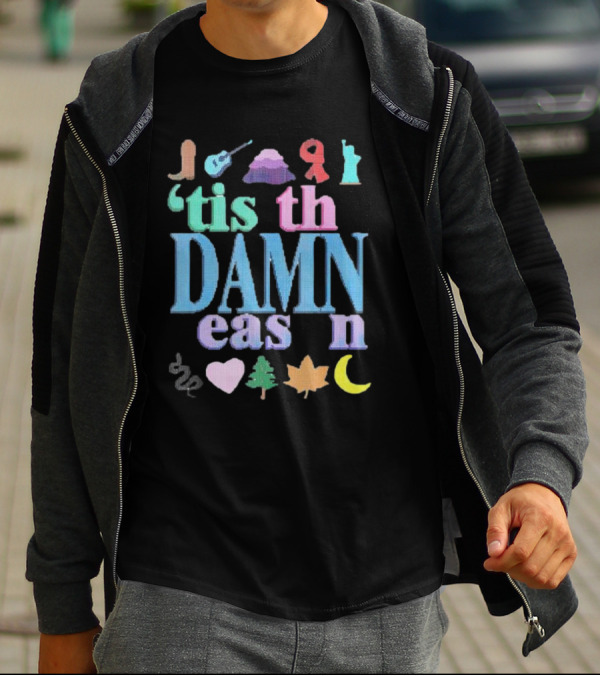 Christmas ’tis The Damn Season Colorful Icons And Symbols T-Shirt