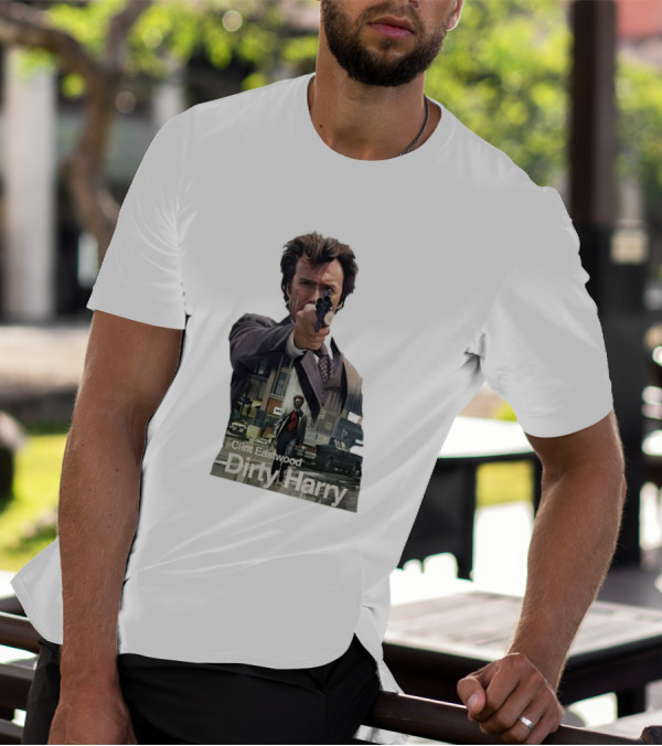 Clint Eastwood Dirty Harry Iconic Movie Scene With Gun And Urban Background T-Shirt