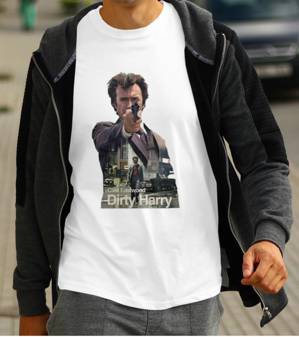 Clint Eastwood Dirty Harry Iconic Movie Scene With Gun And Urban Background T-Shirt