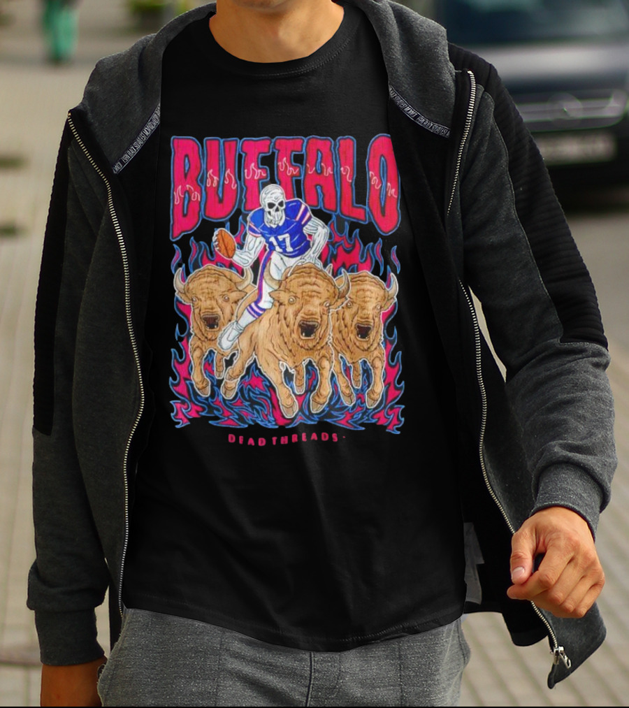 Buffalo Football Dead Threads Skeleton Quarterback Riding Buffalos T-Shirt