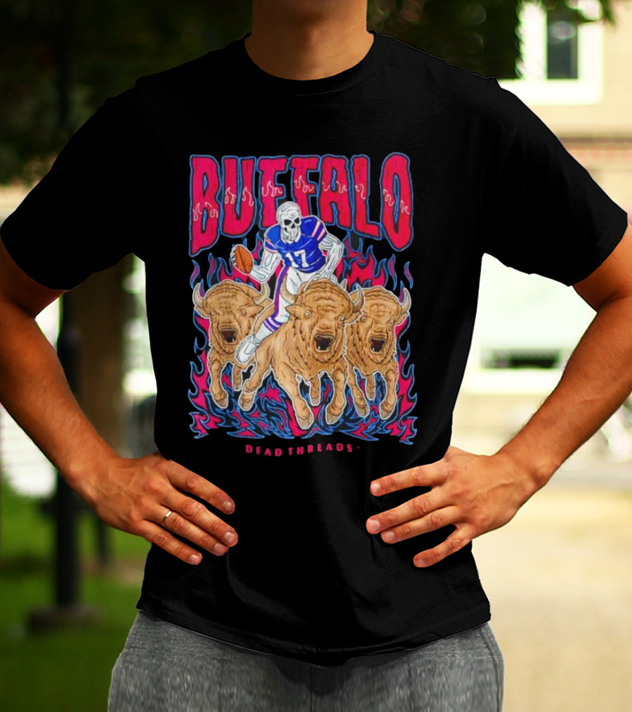 Buffalo Football Dead Threads Skeleton Quarterback Riding Buffalos T-Shirt