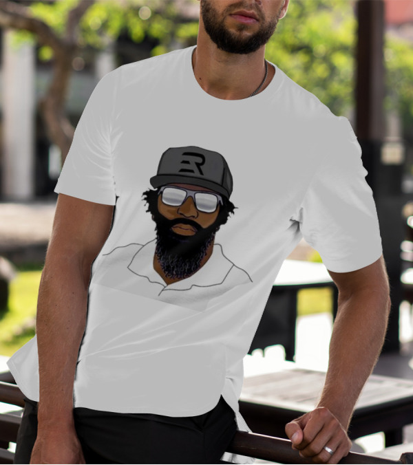 Geno Stone Wearing Ed Reed Illustration With ER Hat T-Shirt
