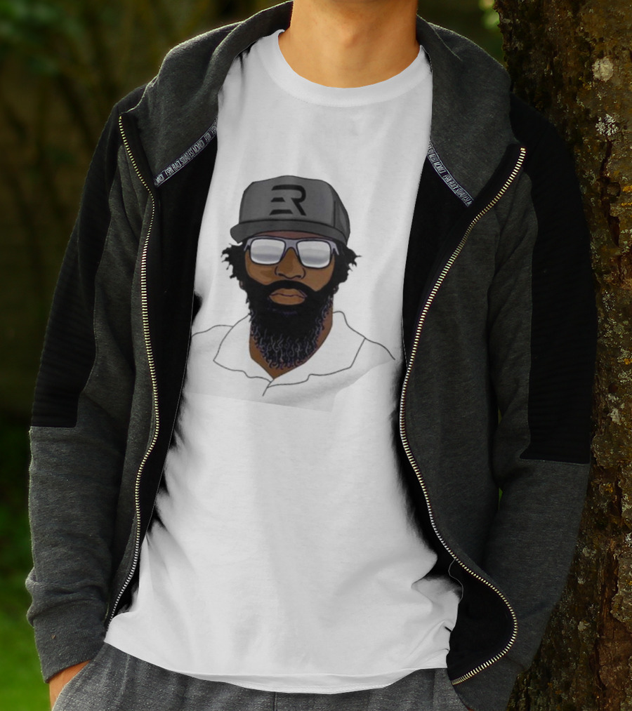 Geno Stone Wearing Ed Reed Illustration With ER Hat T-Shirt