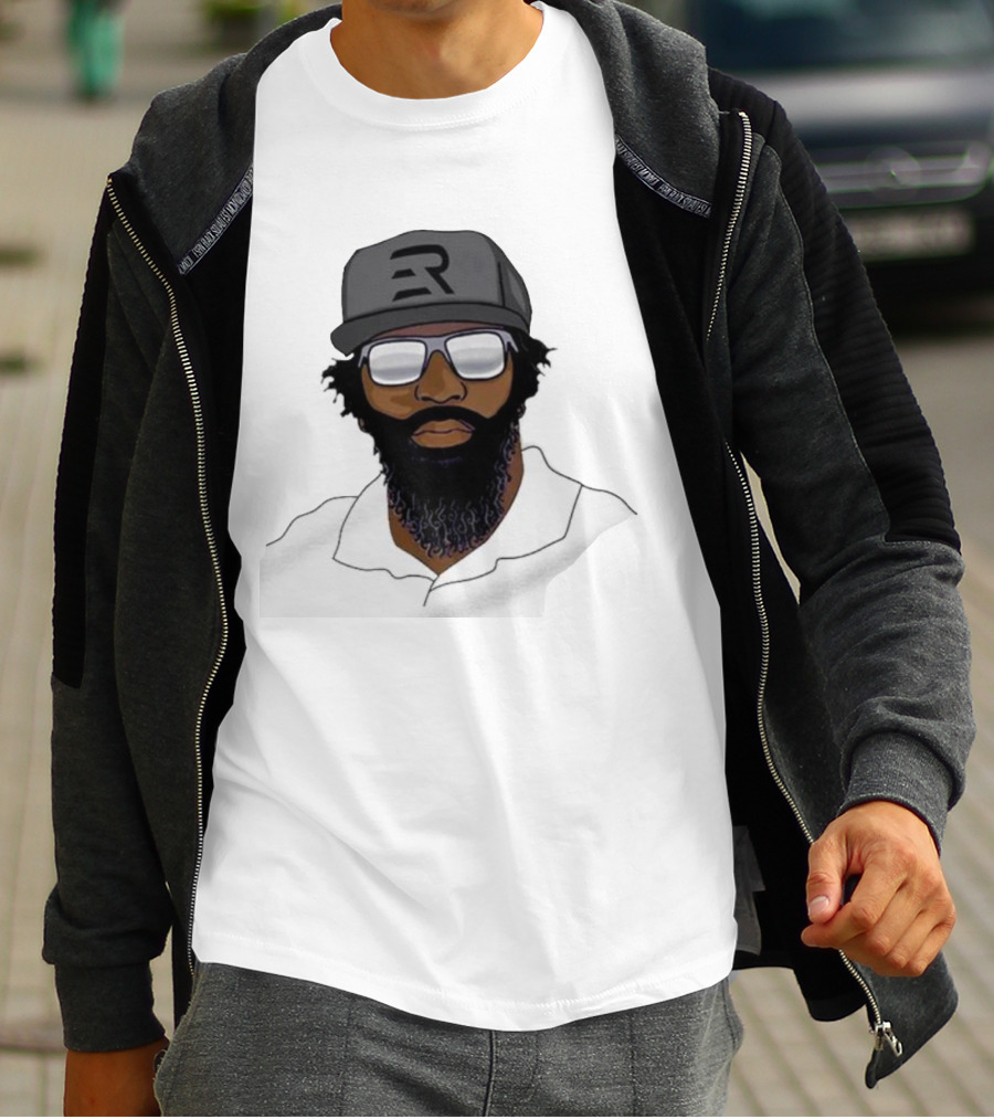 Geno Stone Wearing Ed Reed Illustration With ER Hat T-Shirt