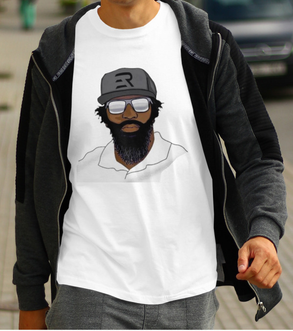 Geno Stone Wearing Ed Reed Illustration With ER Hat T-Shirt