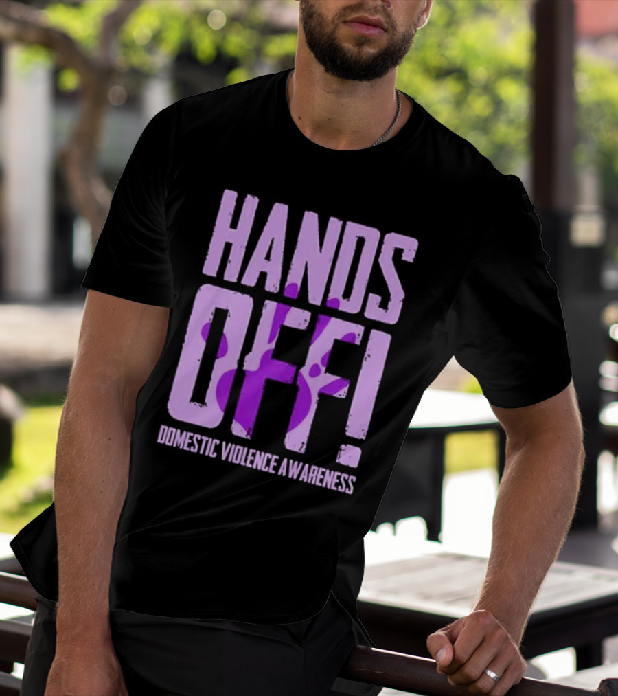 HANDS OFF DOMESTIC VIOLENCE AWARENESS PURPLE HANDPRINT T-Shirt