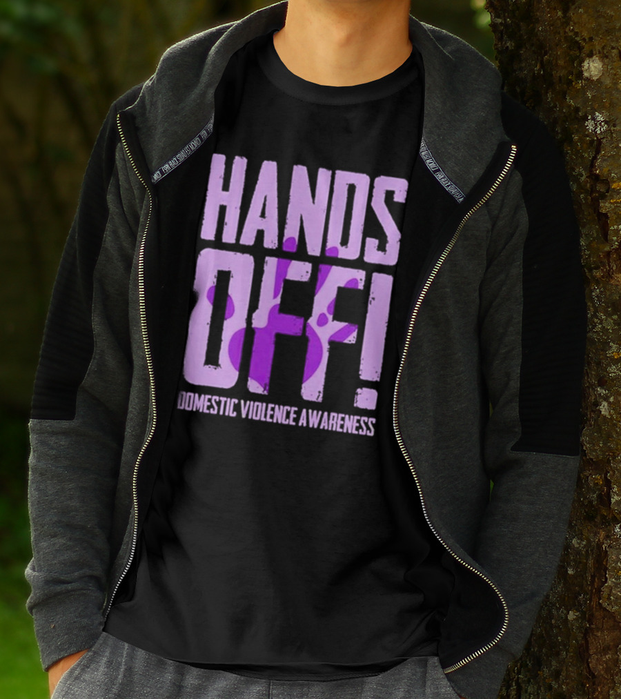 HANDS OFF DOMESTIC VIOLENCE AWARENESS PURPLE HANDPRINT T-Shirt