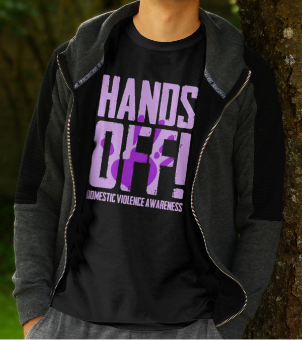 HANDS OFF DOMESTIC VIOLENCE AWARENESS PURPLE HANDPRINT T-Shirt