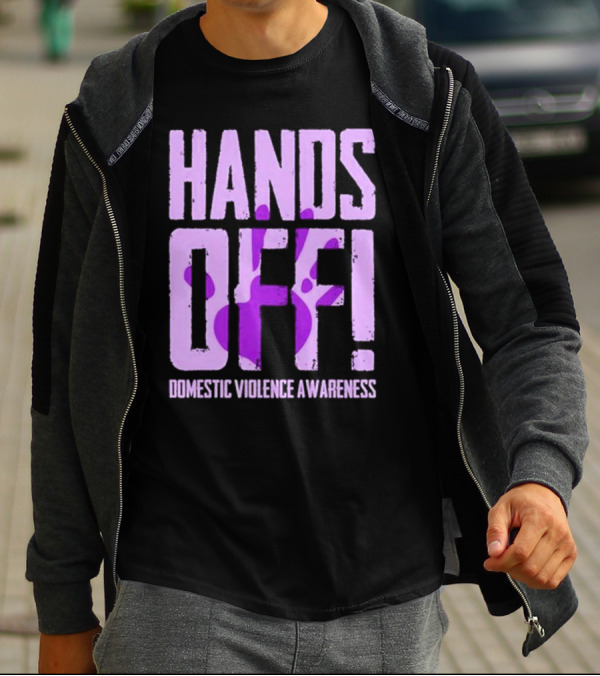HANDS OFF DOMESTIC VIOLENCE AWARENESS PURPLE HANDPRINT T-Shirt