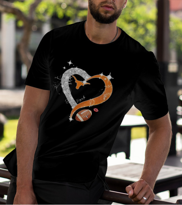 Hook ’em Texas Longhorns Sparkling Heart Football T-Shirt