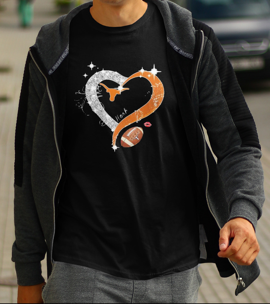 Hook ’em Texas Longhorns Sparkling Heart Football T-Shirt