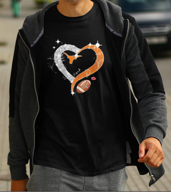 Hook ’em Texas Longhorns Sparkling Heart Football T-Shirt
