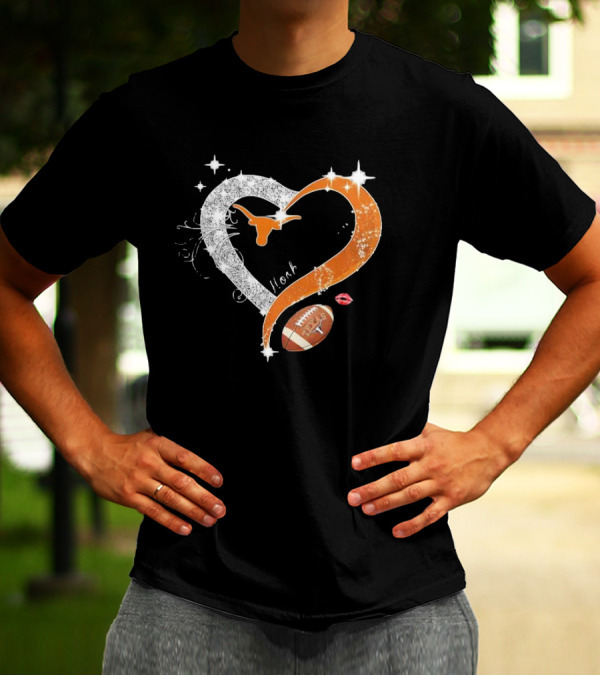 Hook ’em Texas Longhorns Sparkling Heart Football T-Shirt