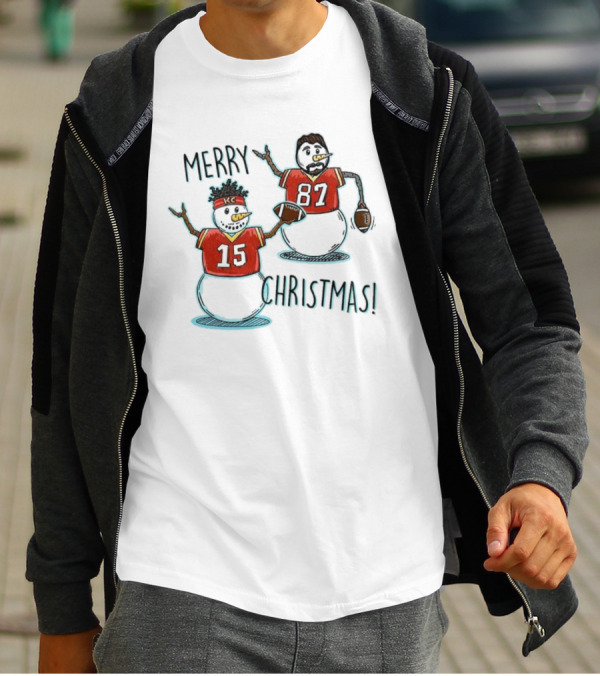 Merry Christmas Mahomes Snowman 15 And 87 Kansas City Football Chiefsmas T-Shirt