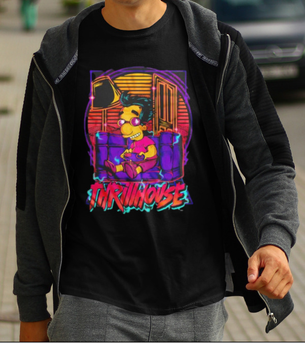 Milhouse Van Houten Thrillhouse Retro Gaming Neon Scene T-Shirt