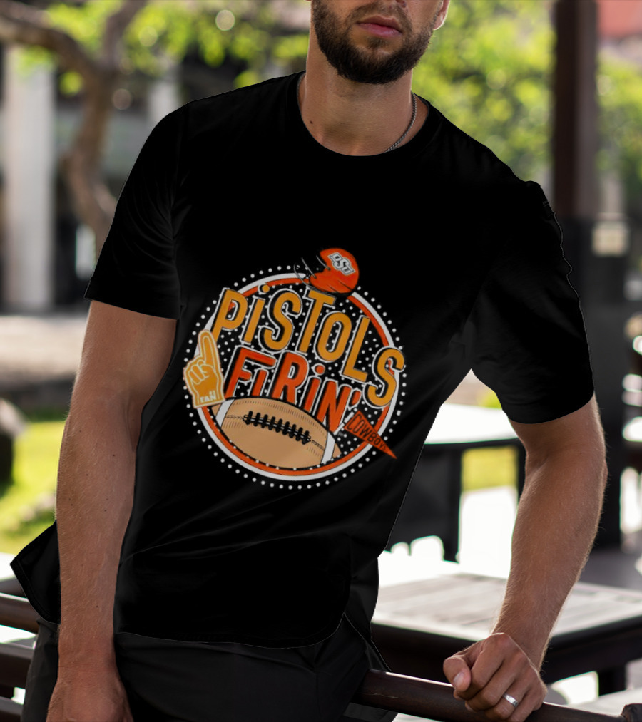 Pistols Firing OSU Cowboys Football Helmet And Foam Finger T-Shirt