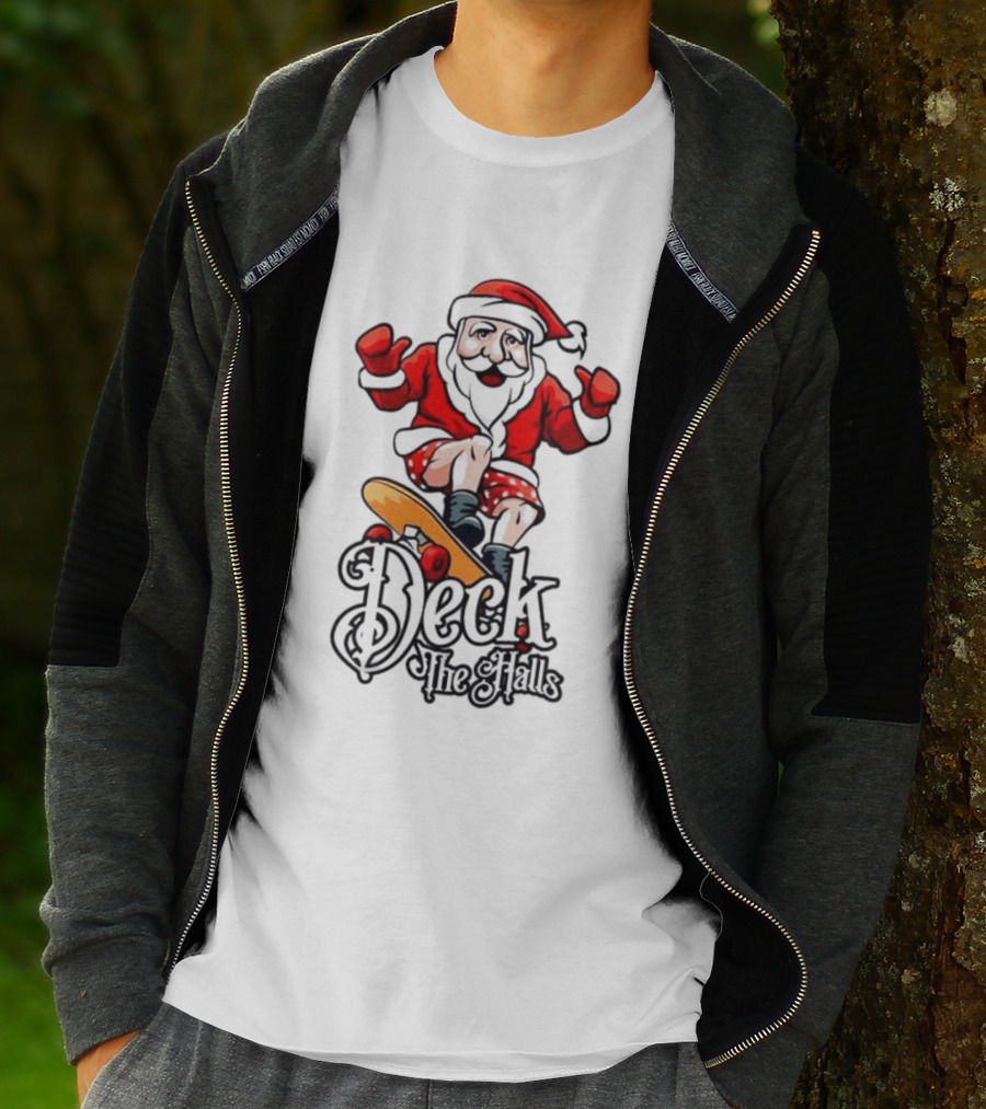 Skateboarding Santa Claus Deck The Halls Christmas Holiday Fun T-Shirt