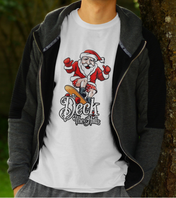 Skateboarding Santa Claus Deck The Halls Christmas Holiday Fun T-Shirt