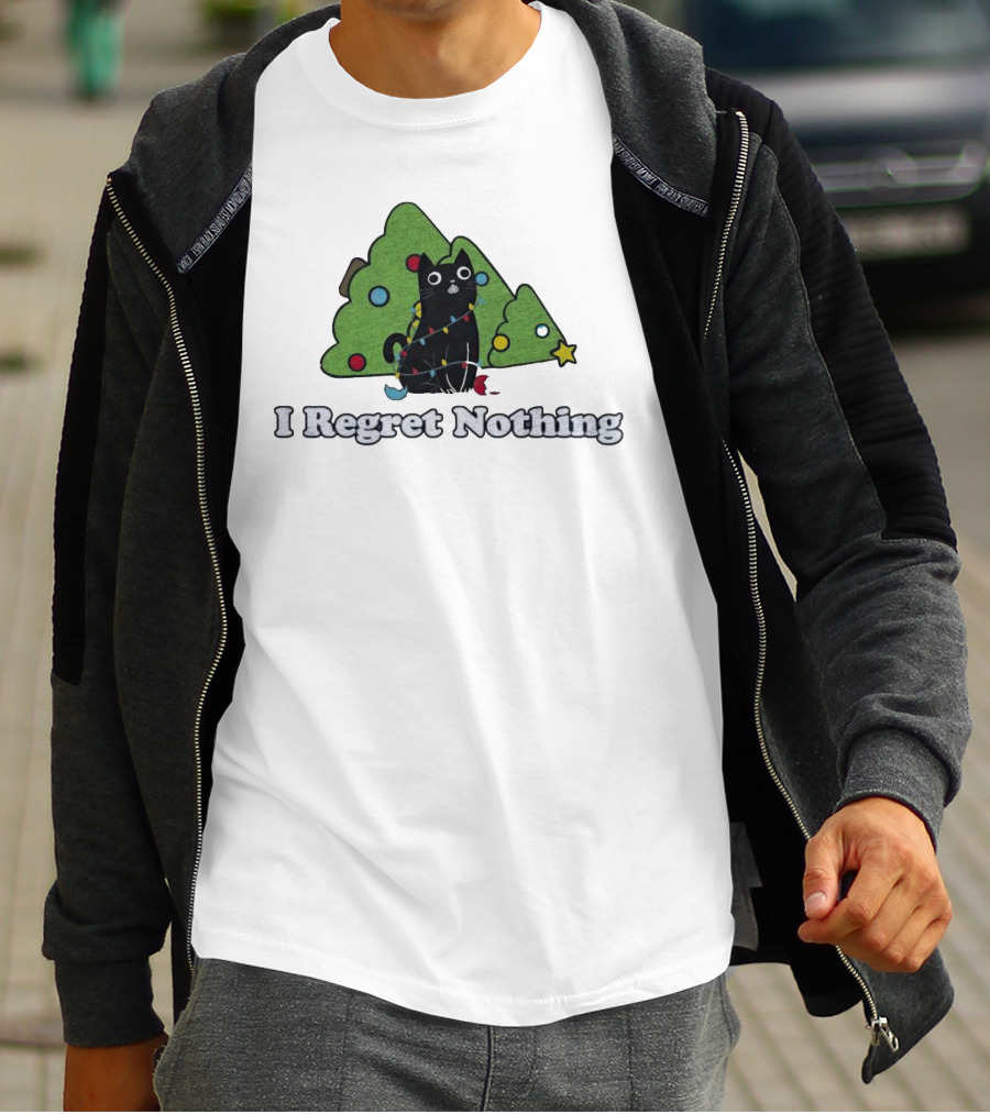 I Regret Nothing Black Cat Christmas Trees T-Shirt