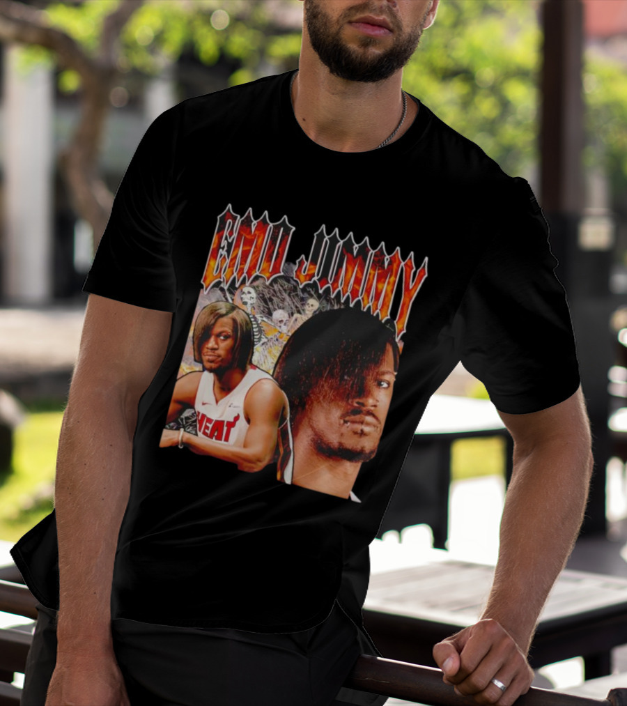 Emo Jimmy Butler Heat Skeleton Background T-Shirt