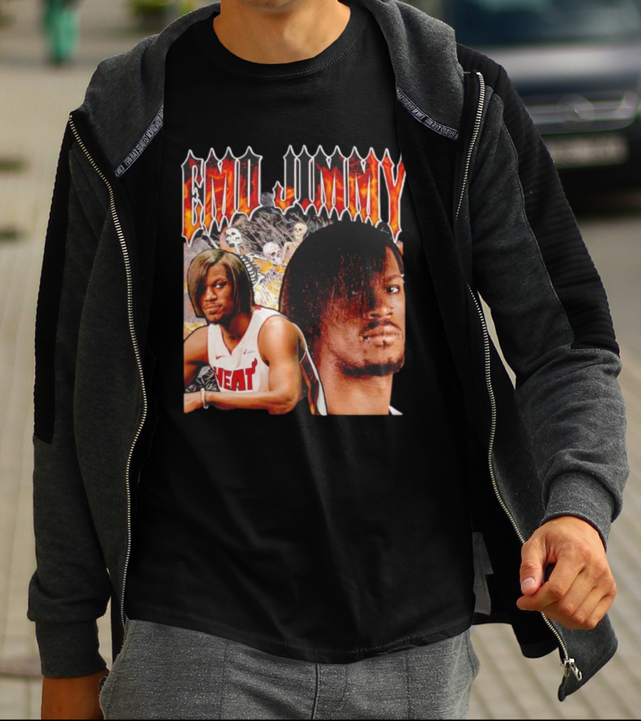 Emo Jimmy Butler Heat Skeleton Background T-Shirt