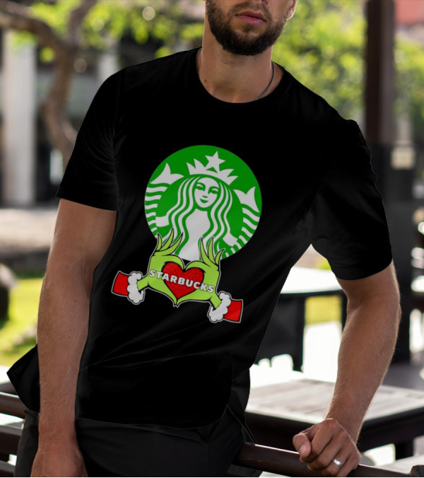 Grinch Hands Holding Heart Starbucks Christmas T-Shirt