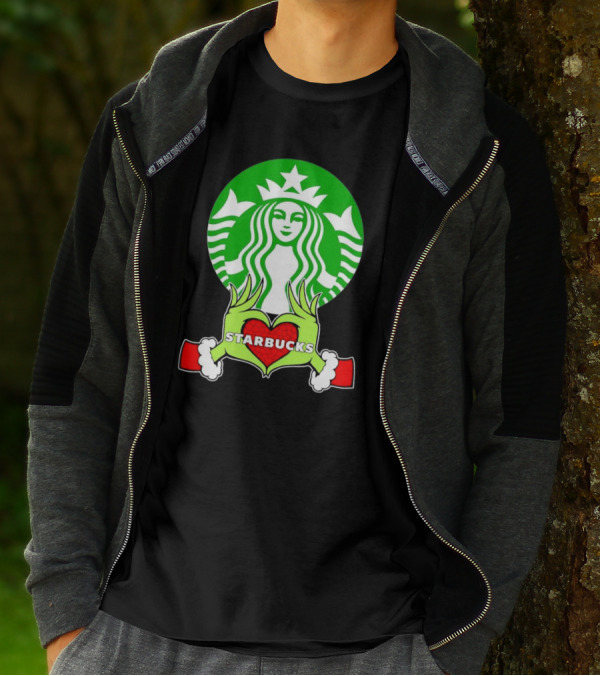 Grinch Hands Holding Heart Starbucks Christmas T-Shirt