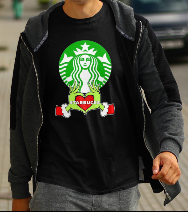 Grinch Hands Holding Heart Starbucks Christmas T-Shirt