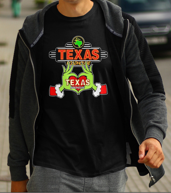 Grinch Hands Holding Heart Texas Roadhouse Christmas T-Shirt