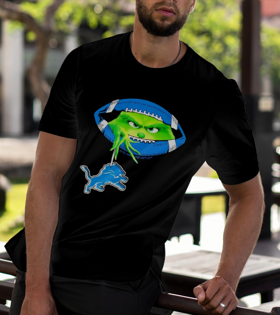 Grinch Sneak Peek Detroit Lions Christmas Football T-Shirt