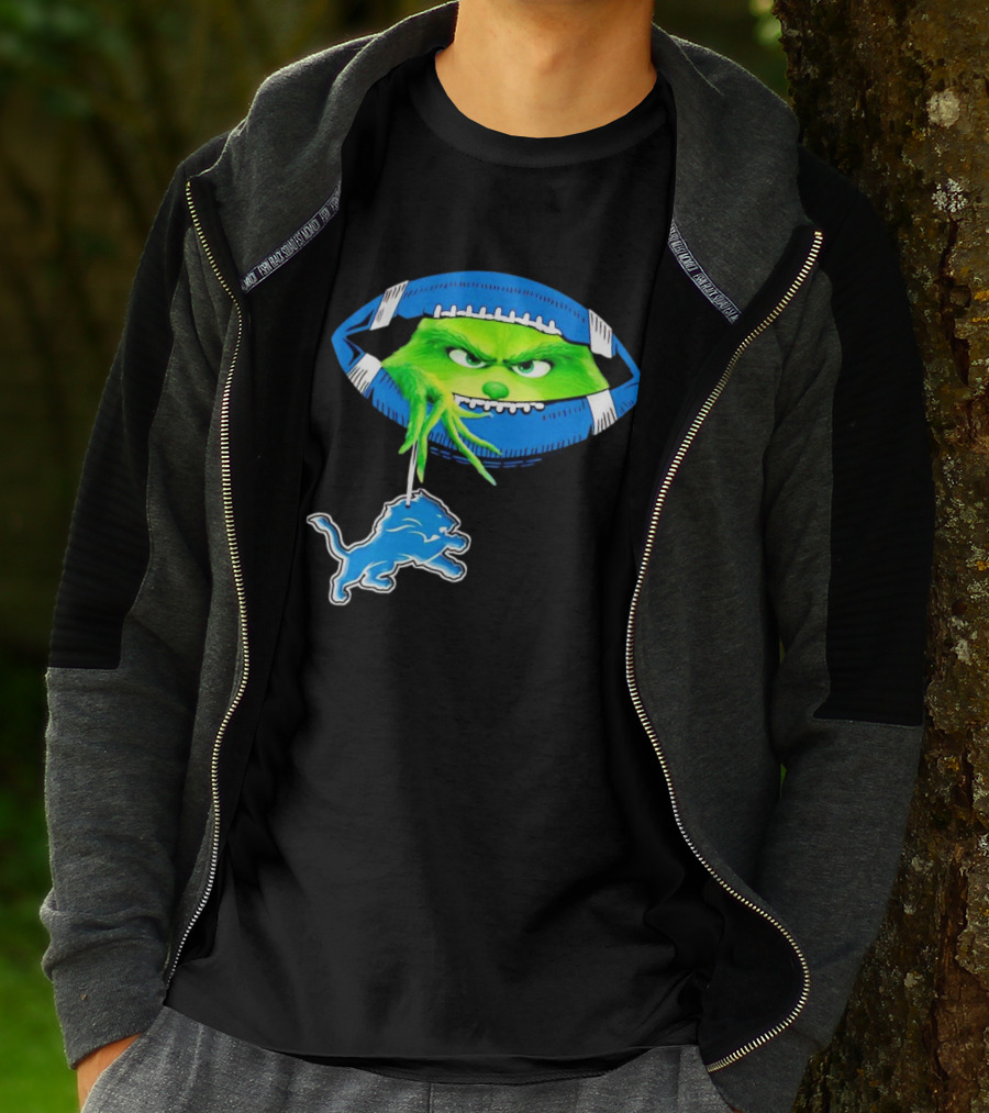 Grinch Sneak Peek Detroit Lions Christmas Football T-Shirt