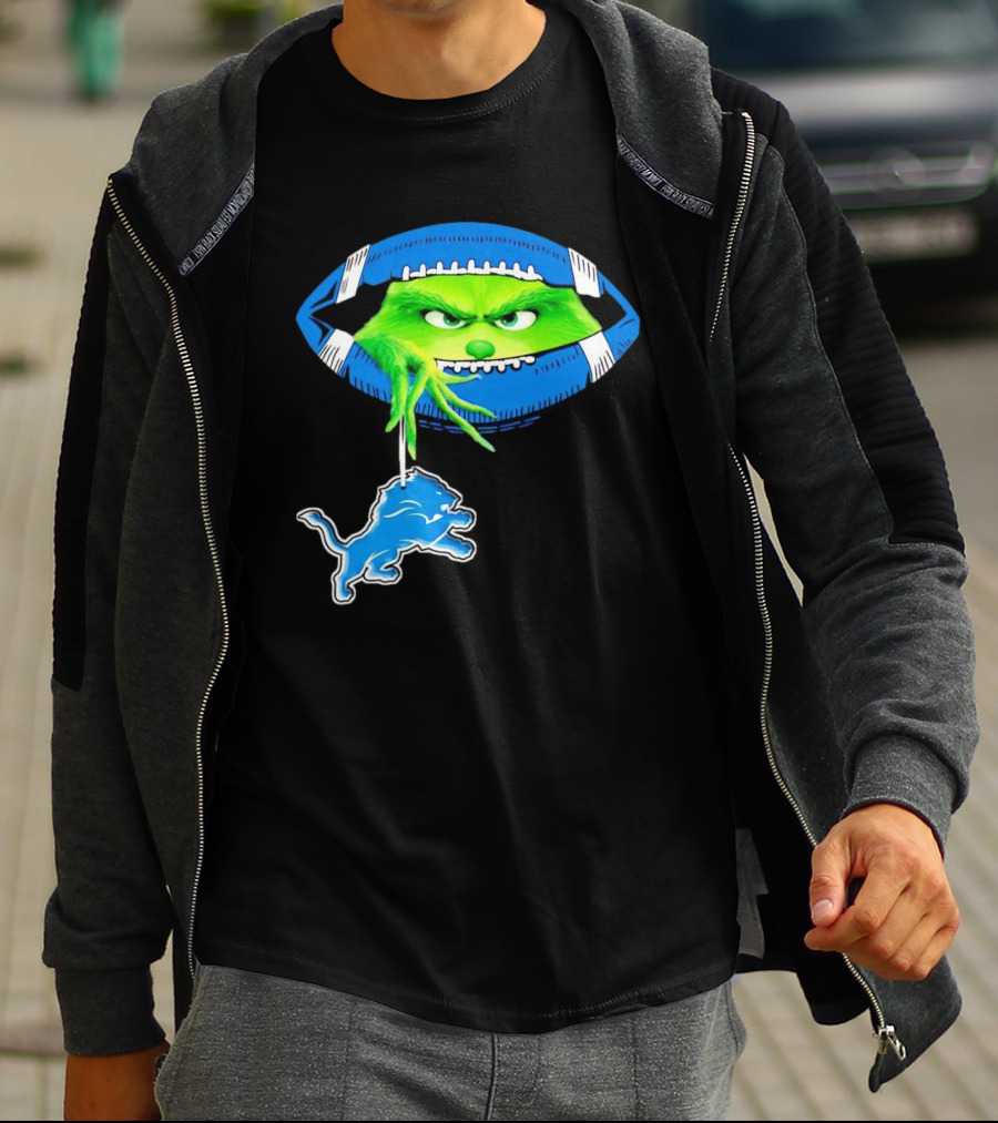 Grinch Sneak Peek Detroit Lions Christmas Football T-Shirt