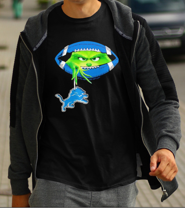 Grinch Sneak Peek Detroit Lions Christmas Football T-Shirt