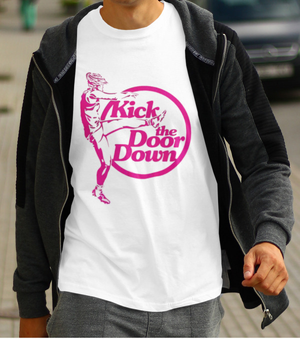 Kick The Door Down Pink Circle Footballer Kicker T-Shirt