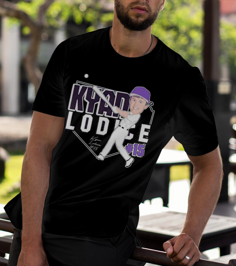 Kyan Lodice Caricature Signature Baseball #15 Purple Cap T-Shirt