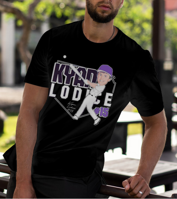 Kyan Lodice Caricature Signature Baseball #15 Purple Cap T-Shirt